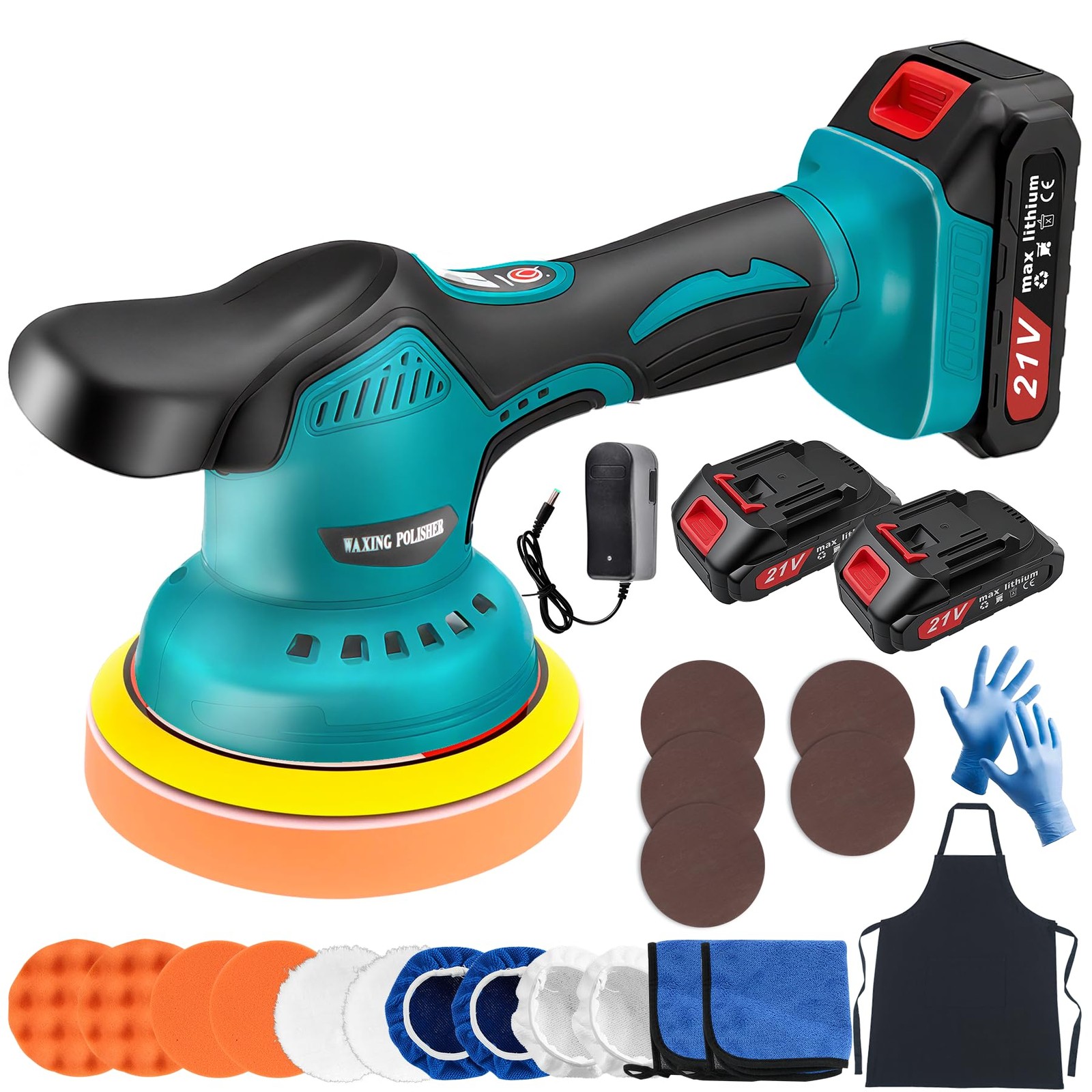 Cordless Car Buffer Polisher Kit with 2x21V Batteries, 6 Inch Car Polisher wi…