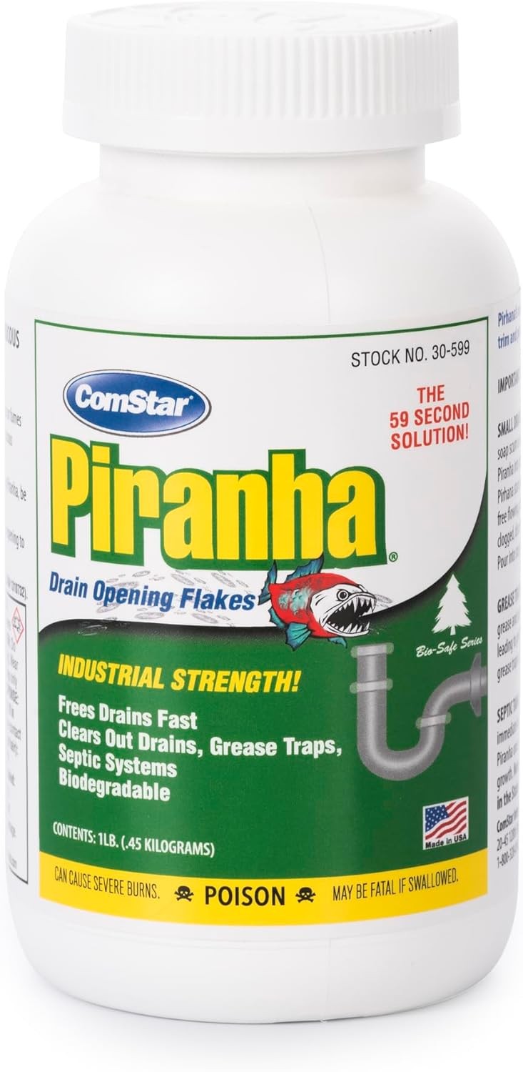 ComStar Piranha Crystal Flakes 1 lb Drain Cleaner for Grease & Hair