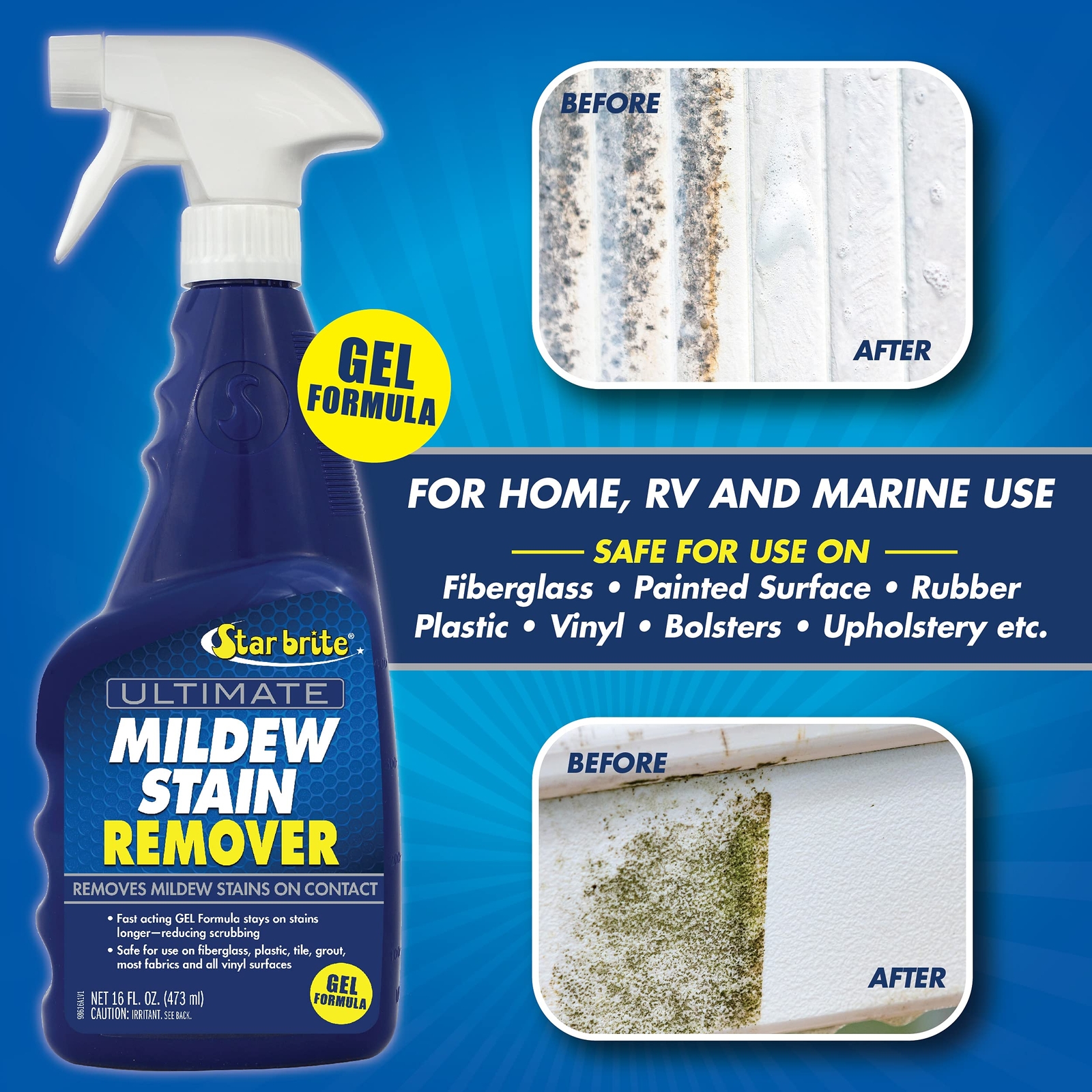STAR BRITE Ultimate Mildew Stain Remover Gel Spray 16 Fl Oz Multi Surface Cle…