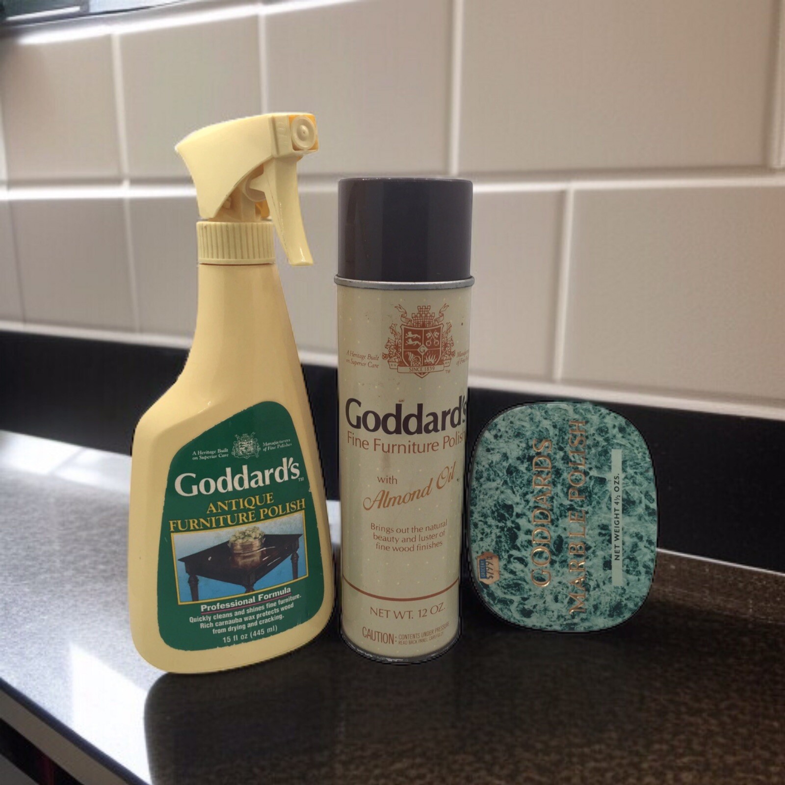 (3) Goddard’s Antique Fine Furniture Polish / Goddard’s Marble Polish ~ Trio Lot