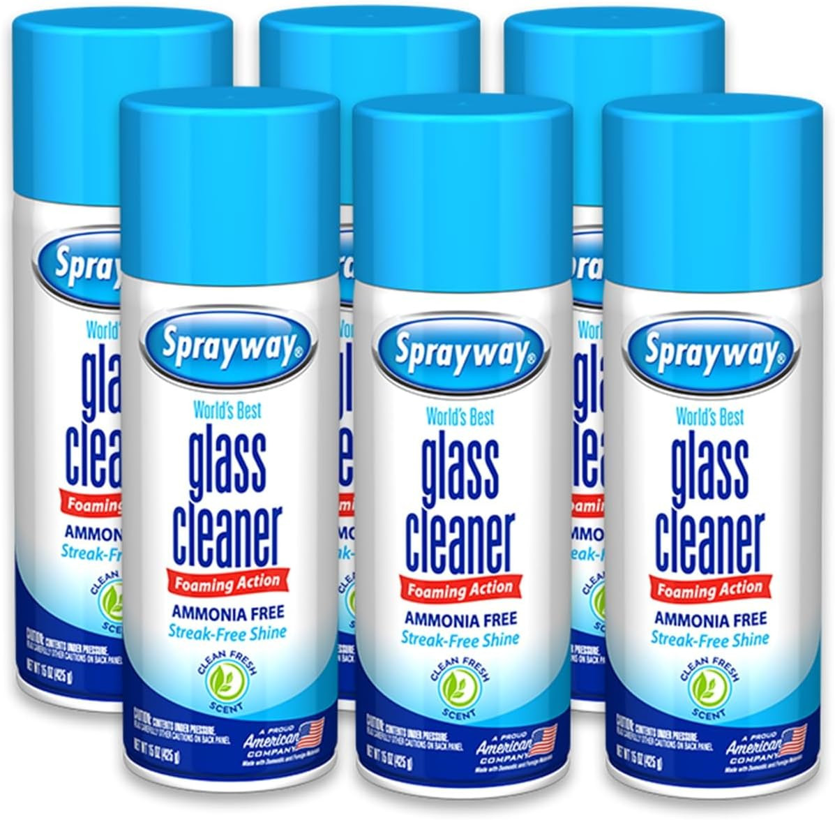 Sprayway Glass Cleaner Foaming Aerosol Spray, 15Oz, Pack of 6 | Ammonia-Free, St
