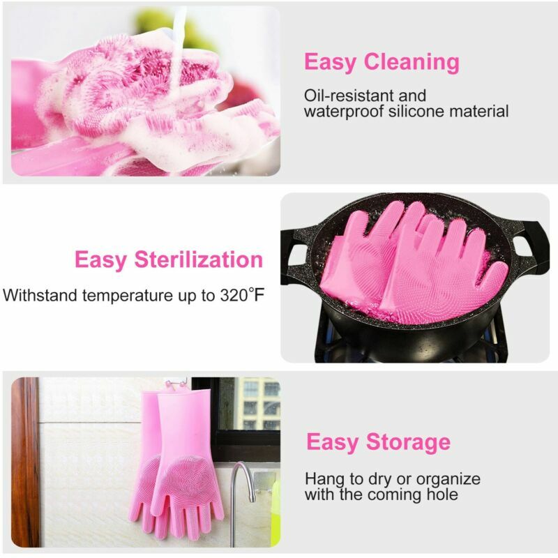Magic Gloves Dish Washing Silicone Rubber Scrubber Cleaning Cold Heat Resistant