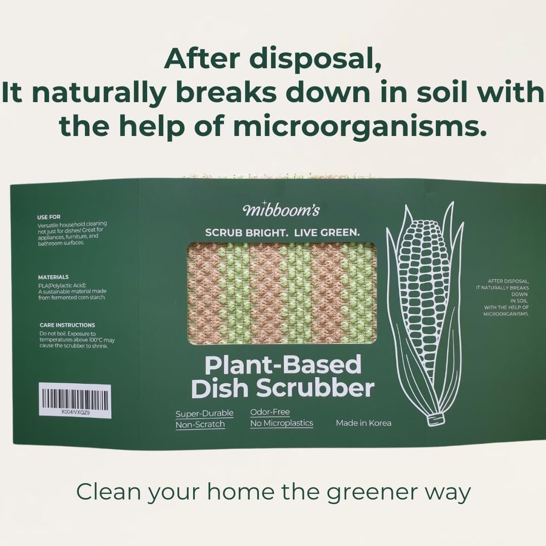Plant-Based Dish Scrubber [10 Pack] – Non-Scratch Corn Scourer, Odor-Kitchen