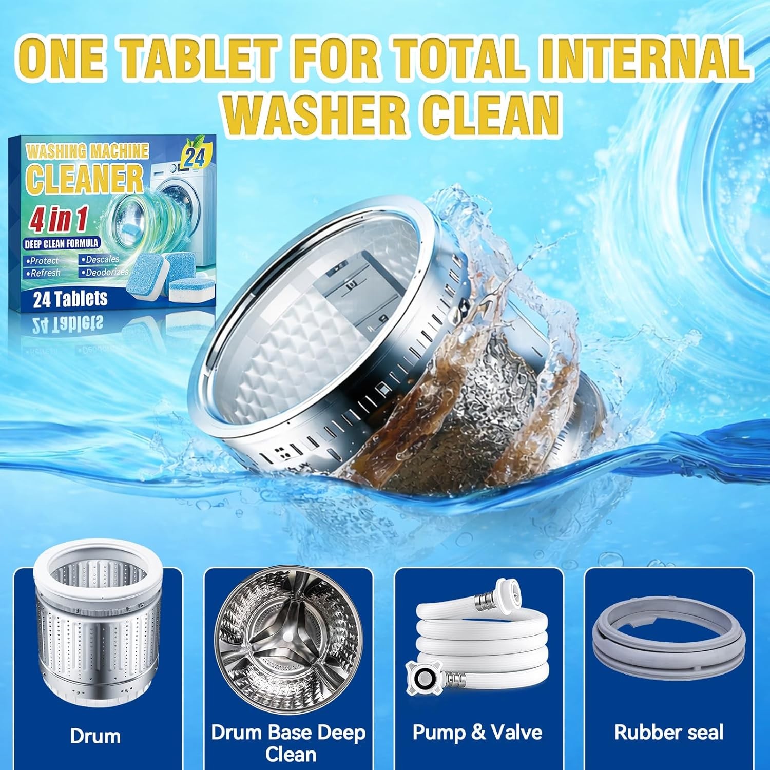 Washing Machine Cleaner Tablets 24-Pack Descaler for Front Load Machines Deep