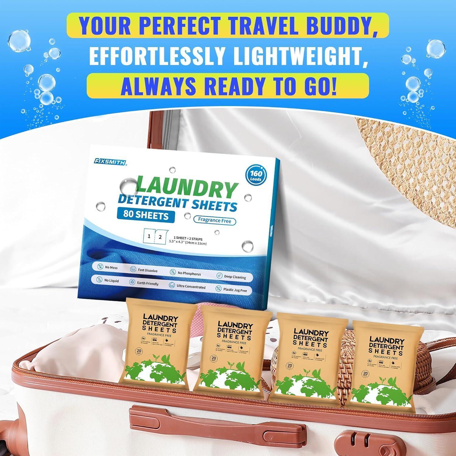 Fixsmith Laundry Detergent Sheets – 160 Loads (80 Sheets) Fragrance Free –