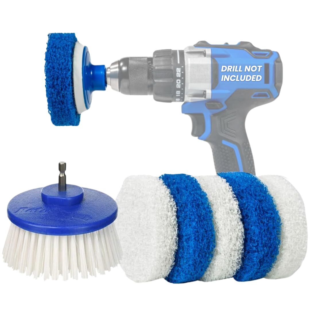 Bathroom Cleaning Scrub Pads + Drill Powered Scrub Brush Drill Accessory Combo K
