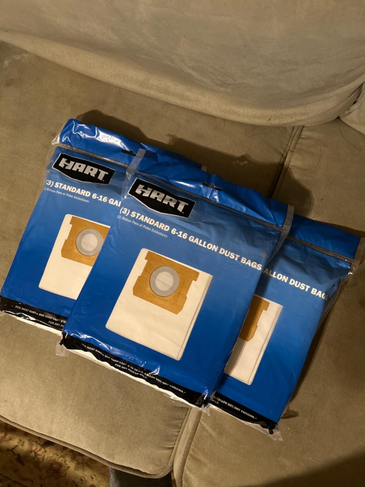 Hart 6-16 Gallon x3 STANDARD VACUUM DUST BAGS VDBM 3701 Most HART Shop-Vac Vacs
