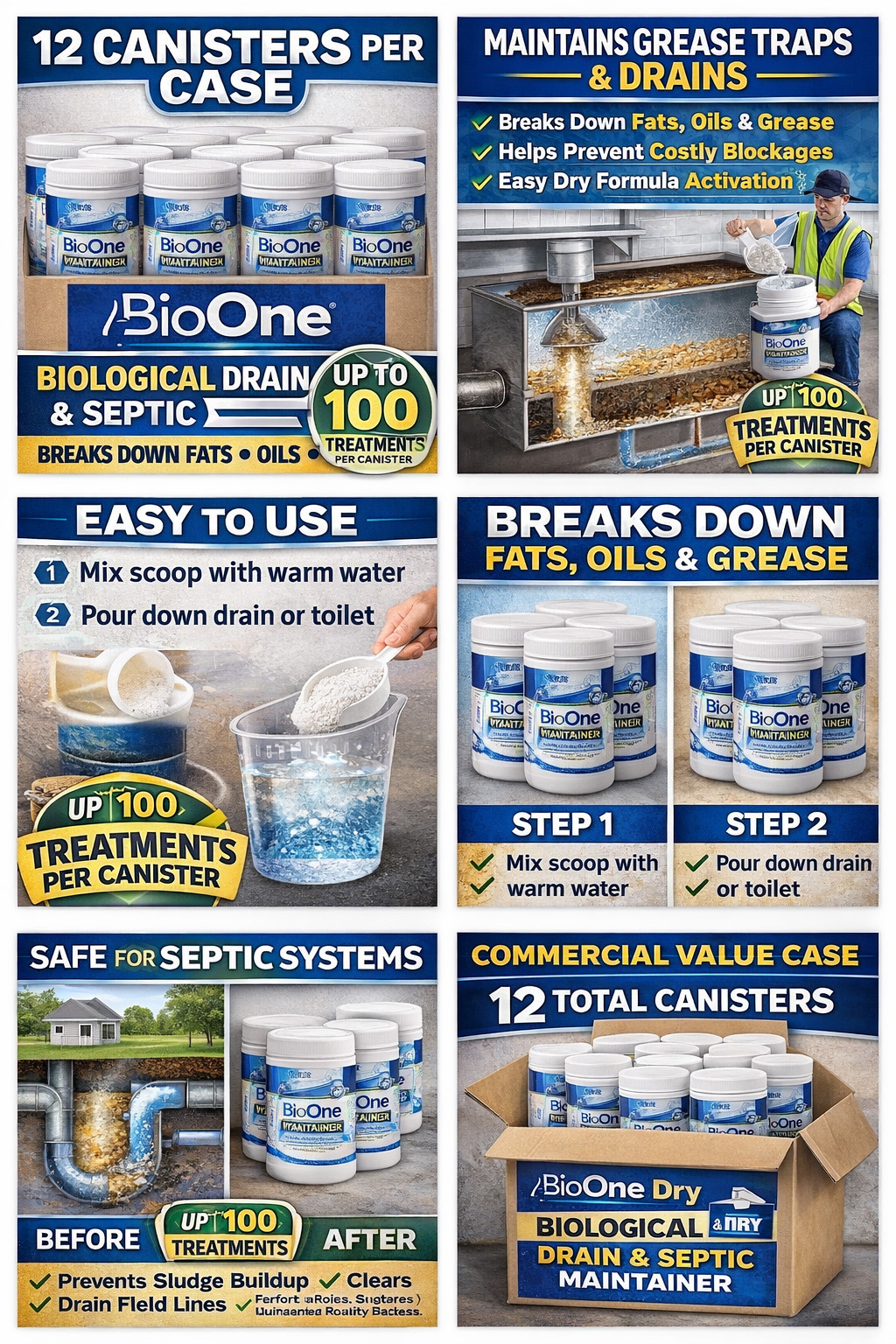 BioOne B1dry Drain & Septic Maintainer 2 lb 12/Case Enzyme Treatment Commercial