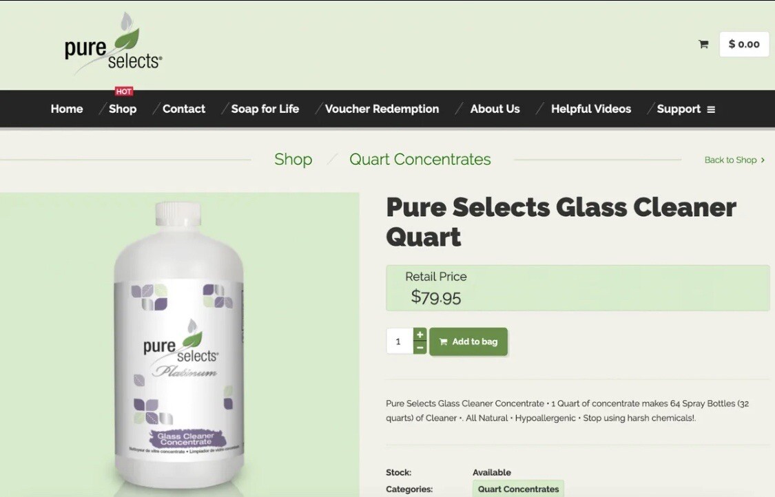 Pure Selects Glass Cleaner Concentrate 1Gallon – (Brand New)