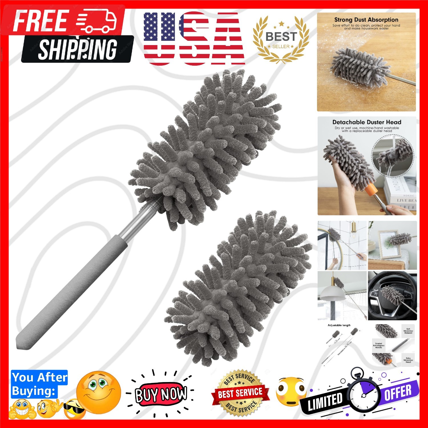 Microfiber Duster for Cleaning, Hand Washable Dusters with 2pcs Replaceable M…