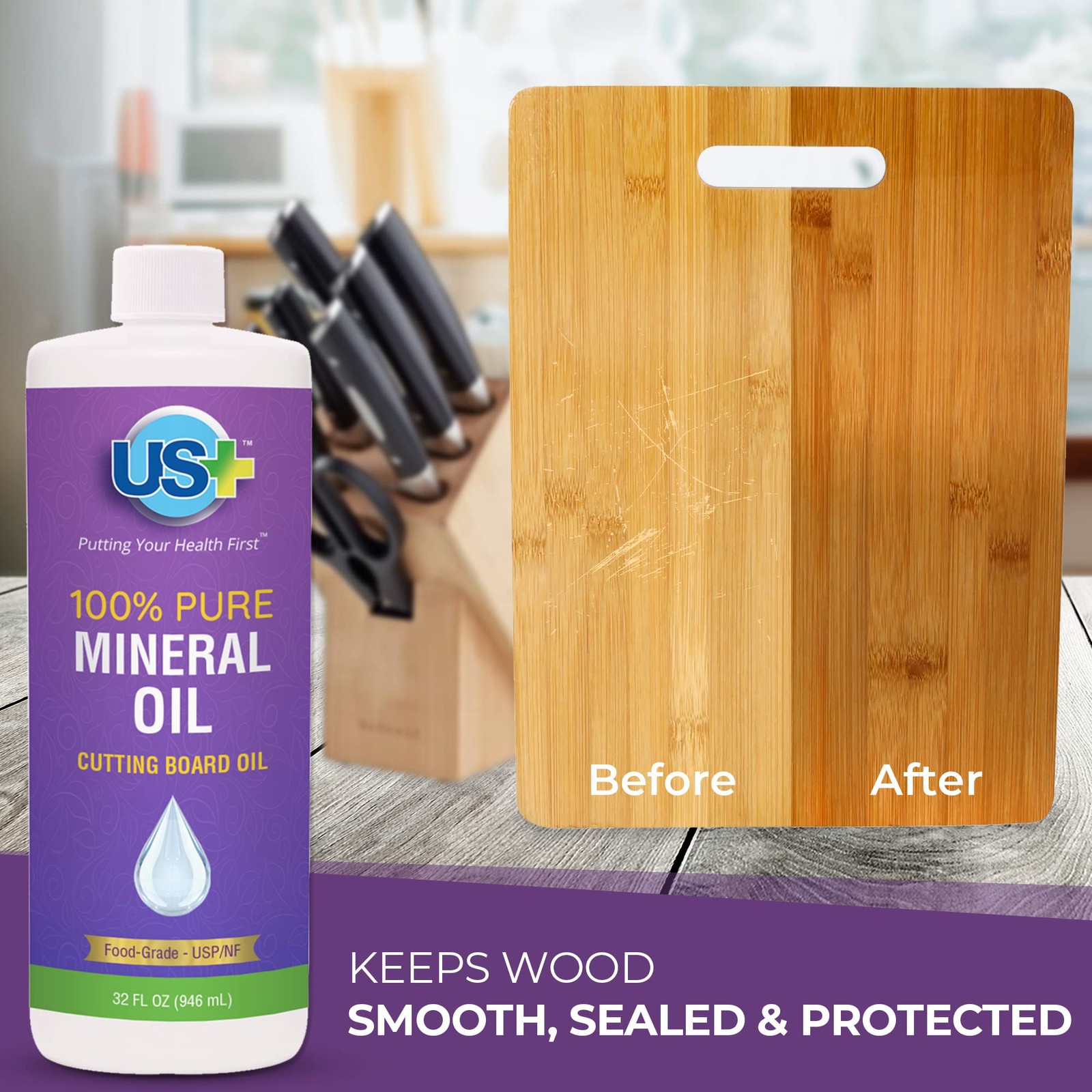 32oz Pure Mineral Oil – Cutting Board Oil – USP Food-Grade – Wood Cutting Board