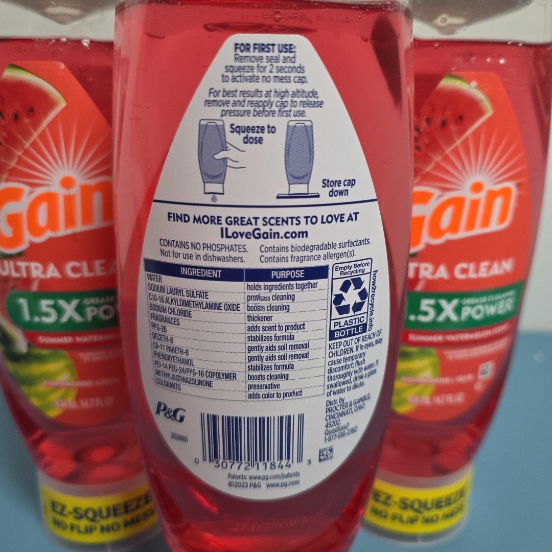 Pack of 3 Gain EZ-Squeeze Dishwashing Liquid Dish Soap Summer Watermelon 14.7oz