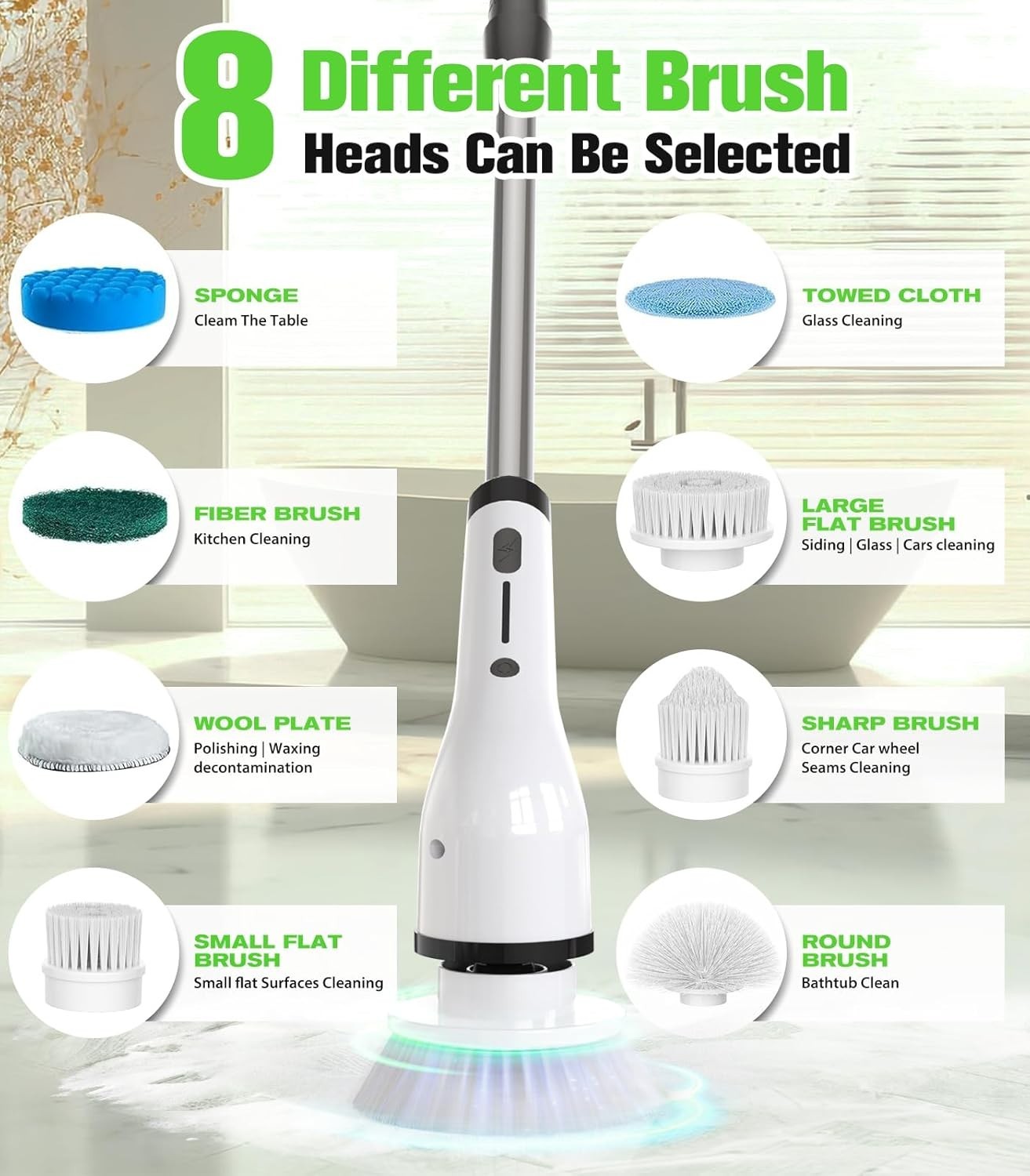 9 IN 1 Electric Spin Scrubber, Cordless Cleaning Brush Scrubber for Home
