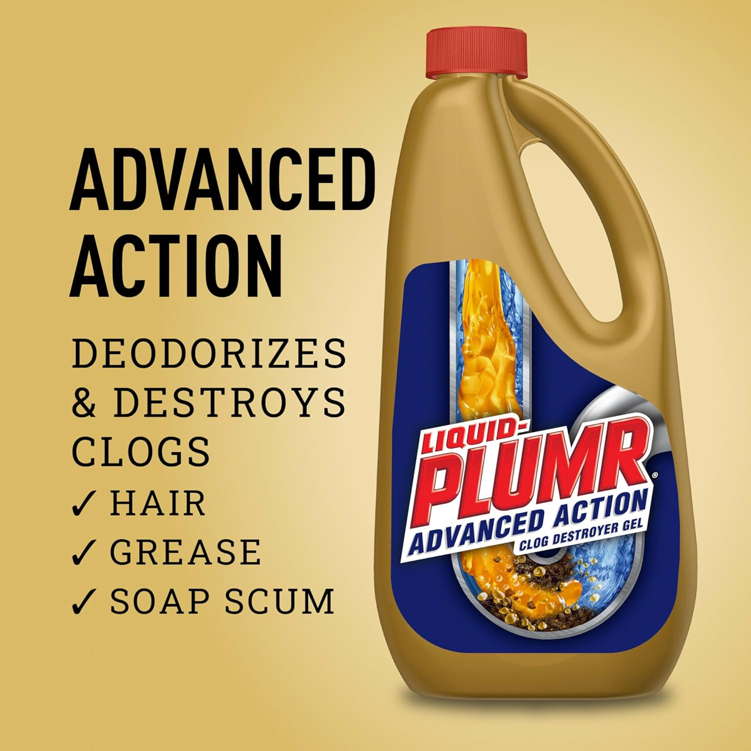 Advanced Action Clog Destroyer Gel, Removes Multiple Types of Clogs Including Ha