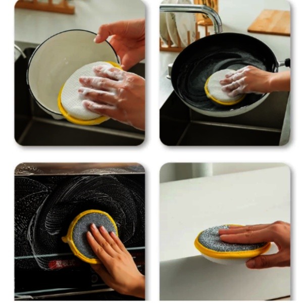 4pieces Double-Sided Scouring Pads Dish Pan Washing Sponge Kitchen Cleaning Tool