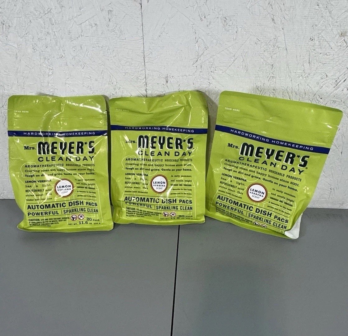 LOT OF 3 – 20 Count Mrs. Meyer’s Clean Day Automatic Dish Pacs, Lemon Verbena