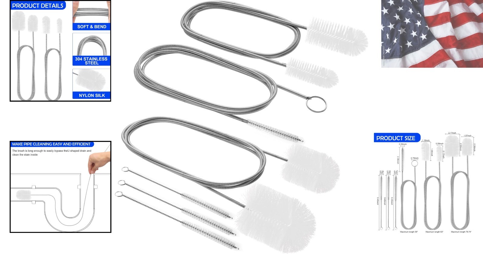 6Pcs Flexible Drain Brush 78 Inch Pipe Cleaning Brush 63 Inch drain cleaner b…