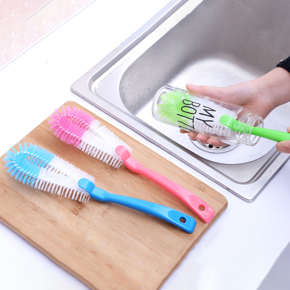 3pcs Bottle Cup Dish Pot Kitchen Long Cleaning Washing Brush (one color each)