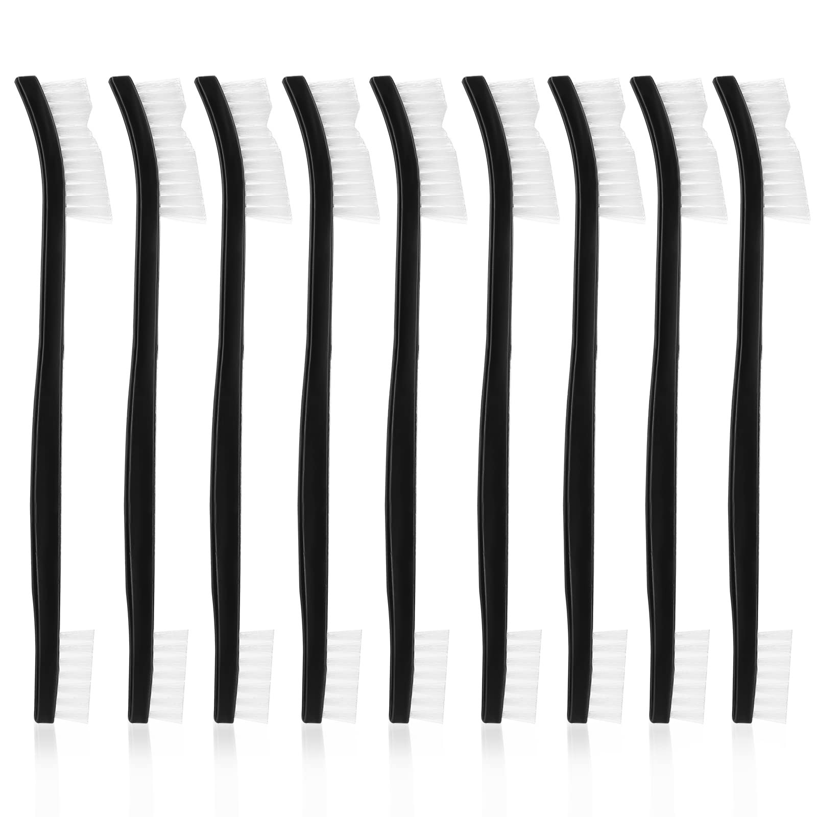 Double-Ended Nylon Cleaning Brushes Set of 9 Black & White Plastic Handles I