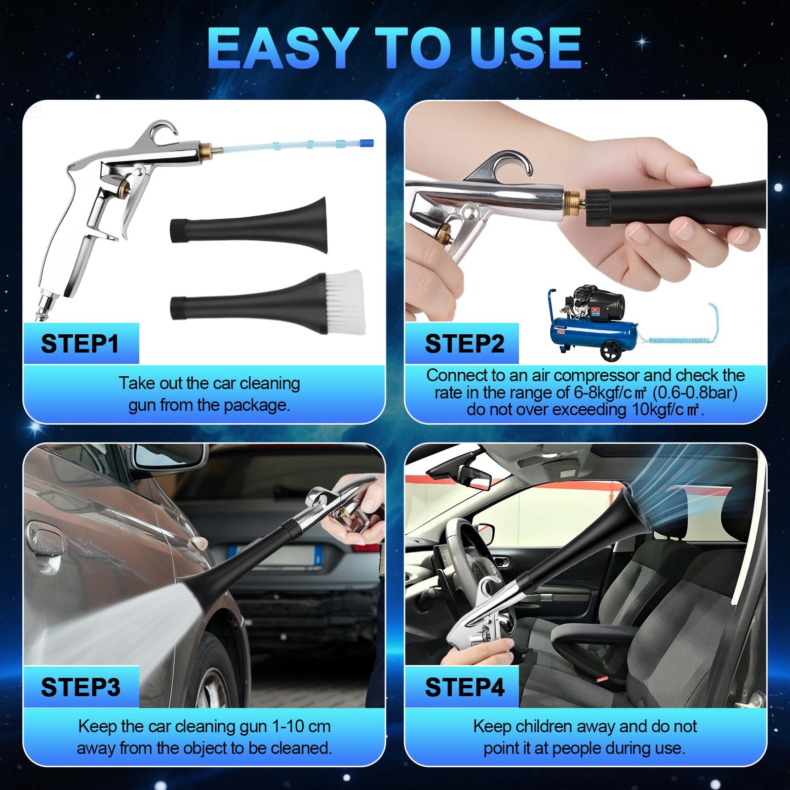 2 Nozzles Air Cleaning , Dry Cleaning Quickly Blasts Dust, Dirt and Grime fro…