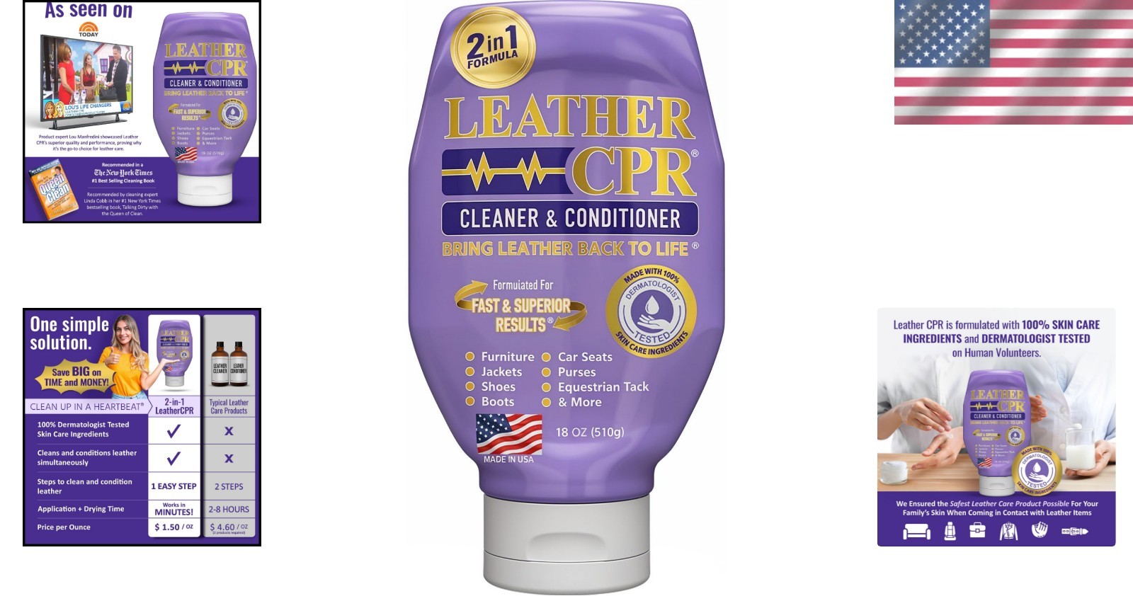 Leather Cleaner Conditioner 18oz Restores Shine Softness Color Furniture Car