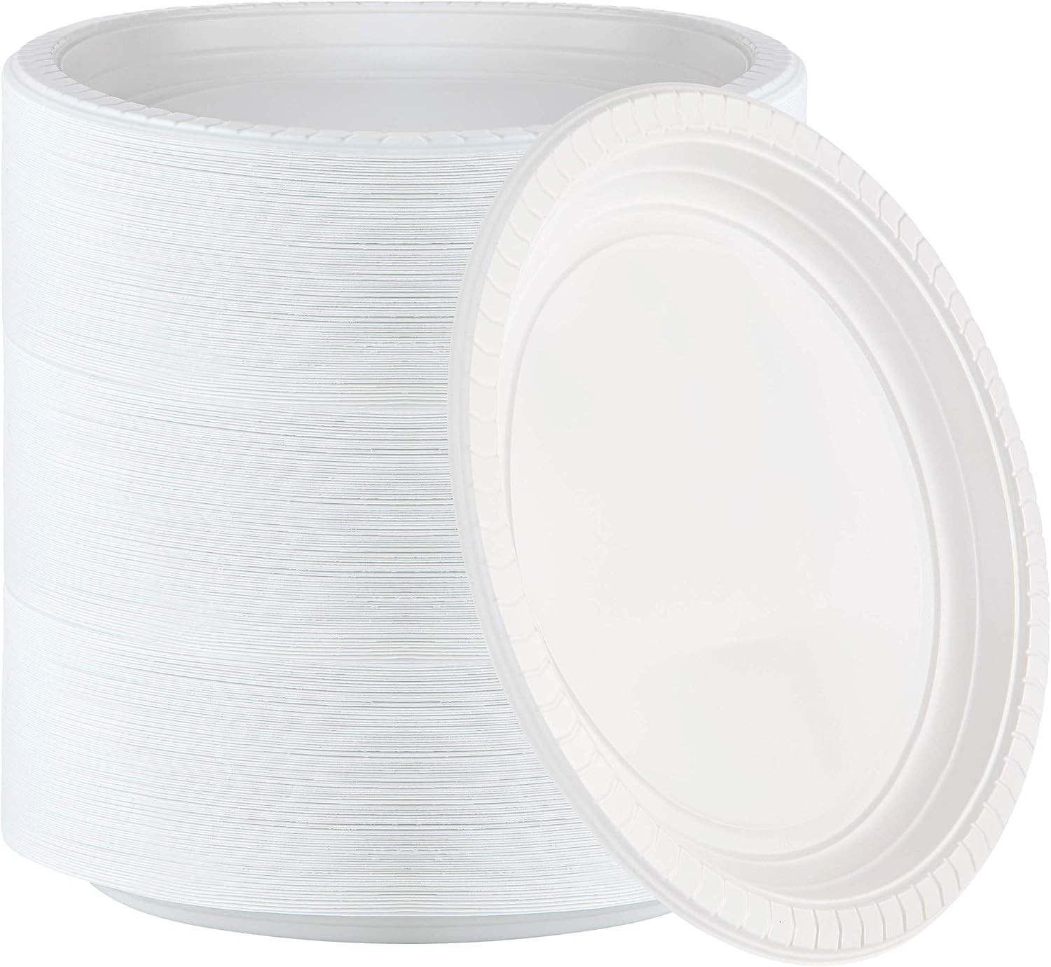 Plasticpro 9 inch Round Plastic Plates Microwaveable, Disposable, White, Dinne