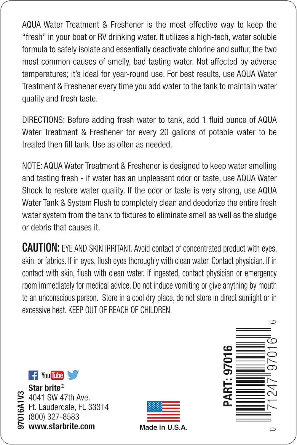STAR BRITE Aqua Water Treatment & Freshener – Treat & Maintain Superior, Fresh T