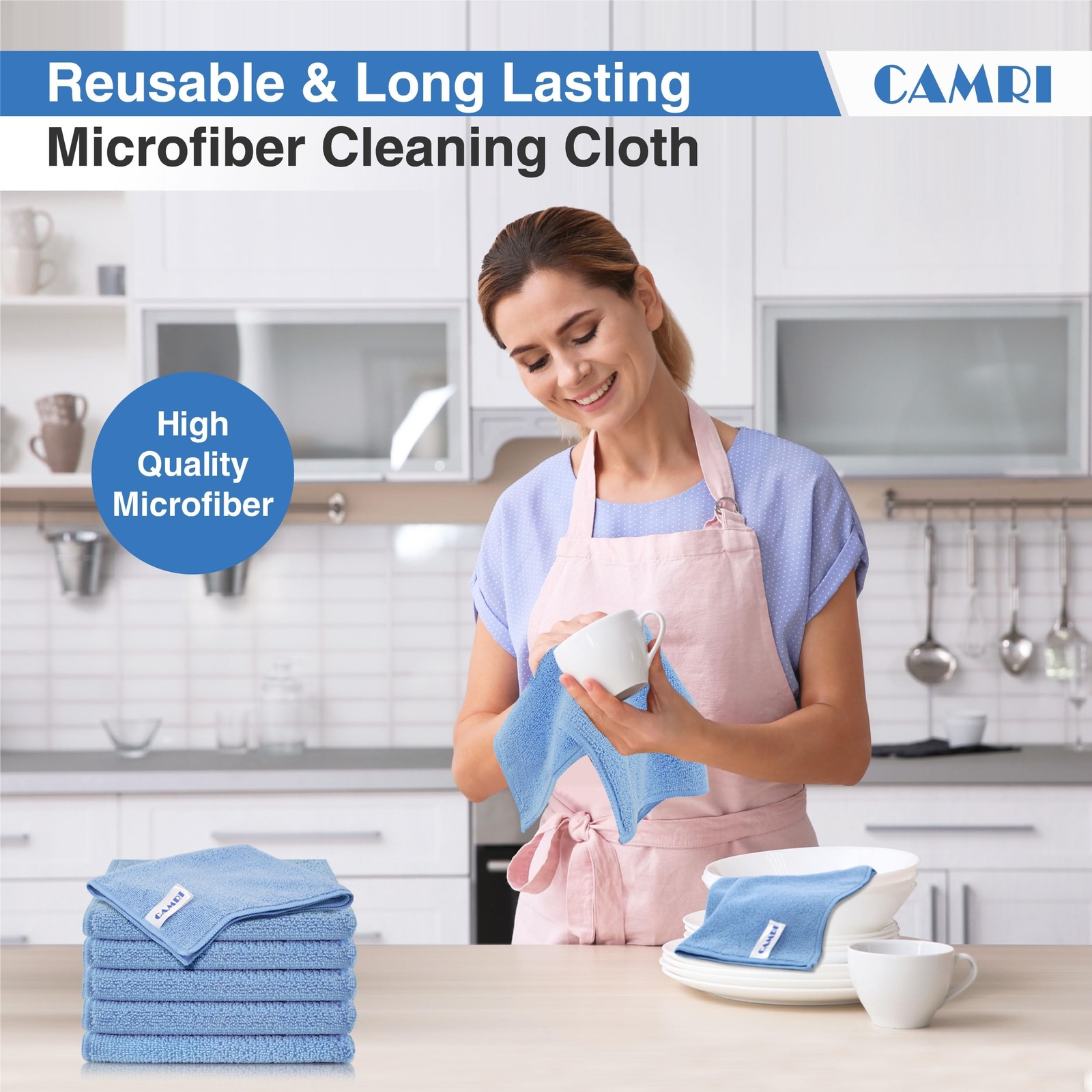 CAMRI Microfiber Towel Cleaning Cloth – Pack of 12, Size 12.6” x 12.