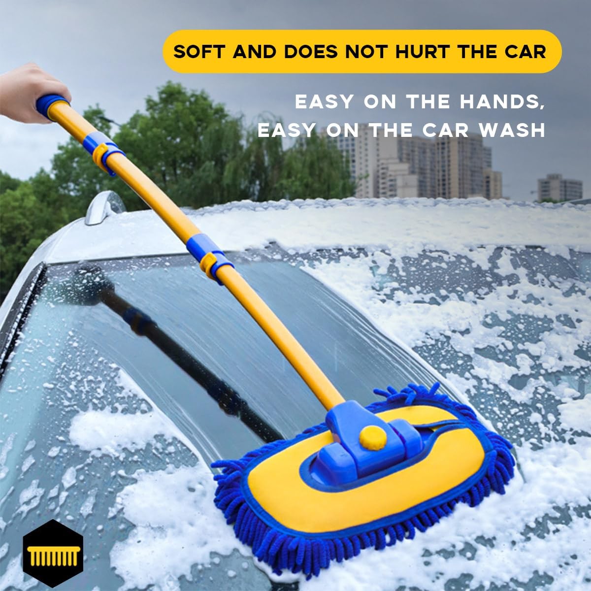 Car Wash Brush Kit, 40″ Auto Wash Mop with 15° Curved Extendable Long Handle,…
