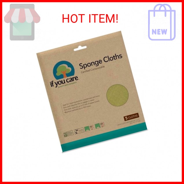 If You Care Sponge Cloths – 5 Count – 100% Natural Cleaning Rags for Kitchen, Ba
