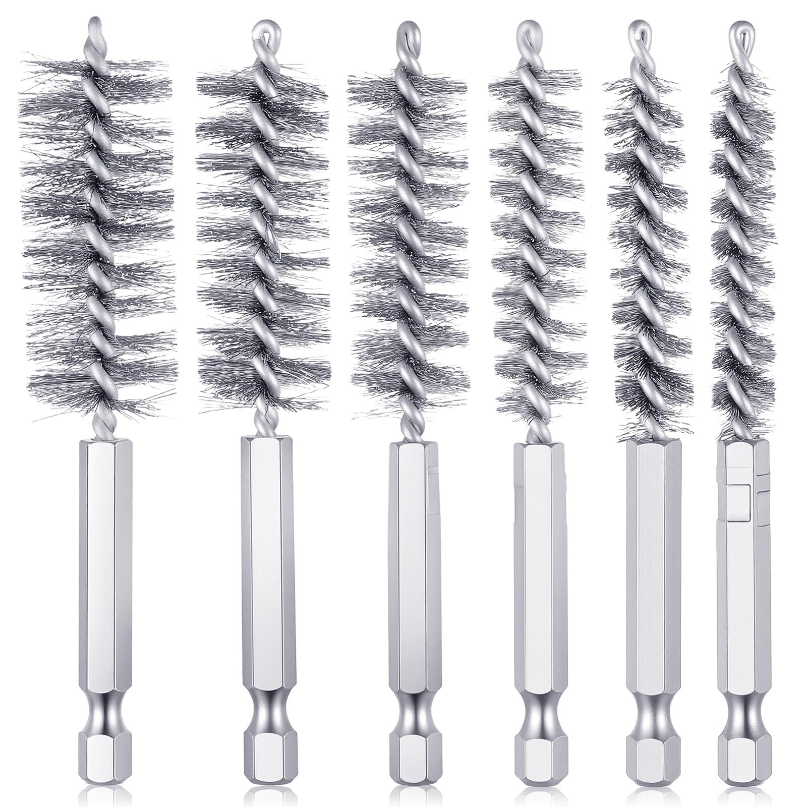 6 Pcs Stainless Steel Bore Brush Twisted Wire Drill Brush with 1/4″ Hex Shank