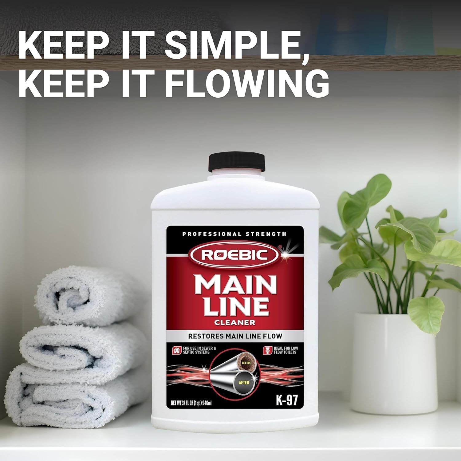 Main Line Cleaner – Exclusive Bacteria Digests Paper, Fats, and Grease in Sewer.