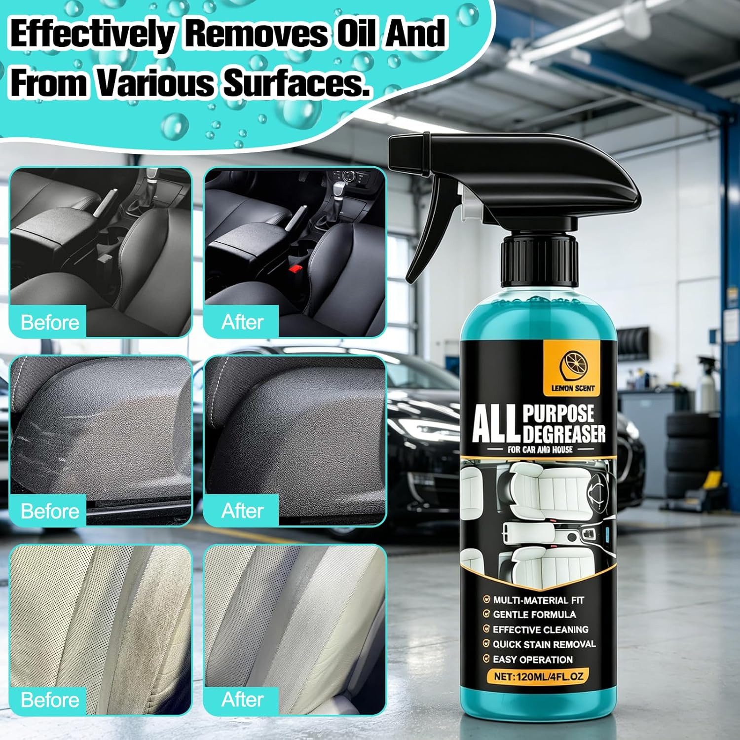 2PCS All Purpose Degreaser for Car and House, Lemon Scent Powerful Stain Remover
