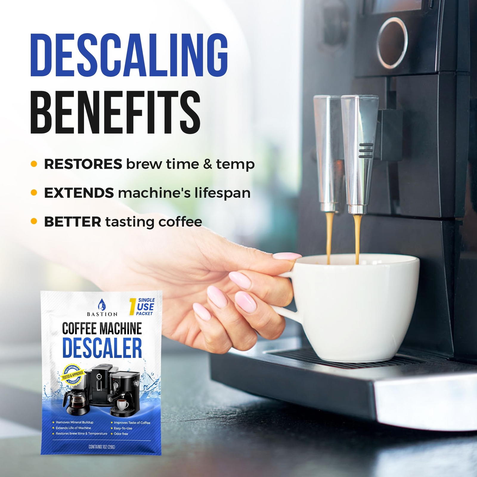 Descaling Powder Solution (6-Uses) Coffee Machine Descaler Cleaner
