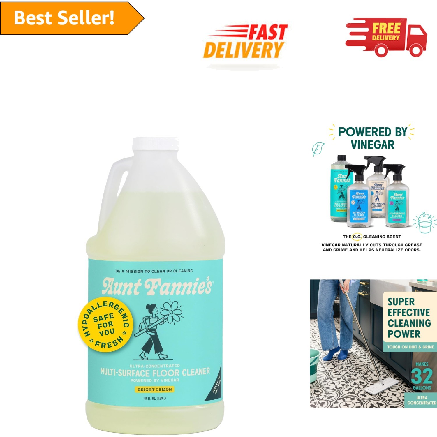 64 oz Ultra Concentrated Vinegar Wash – Eco-Friendly Multi-Surface Floor Cleaner