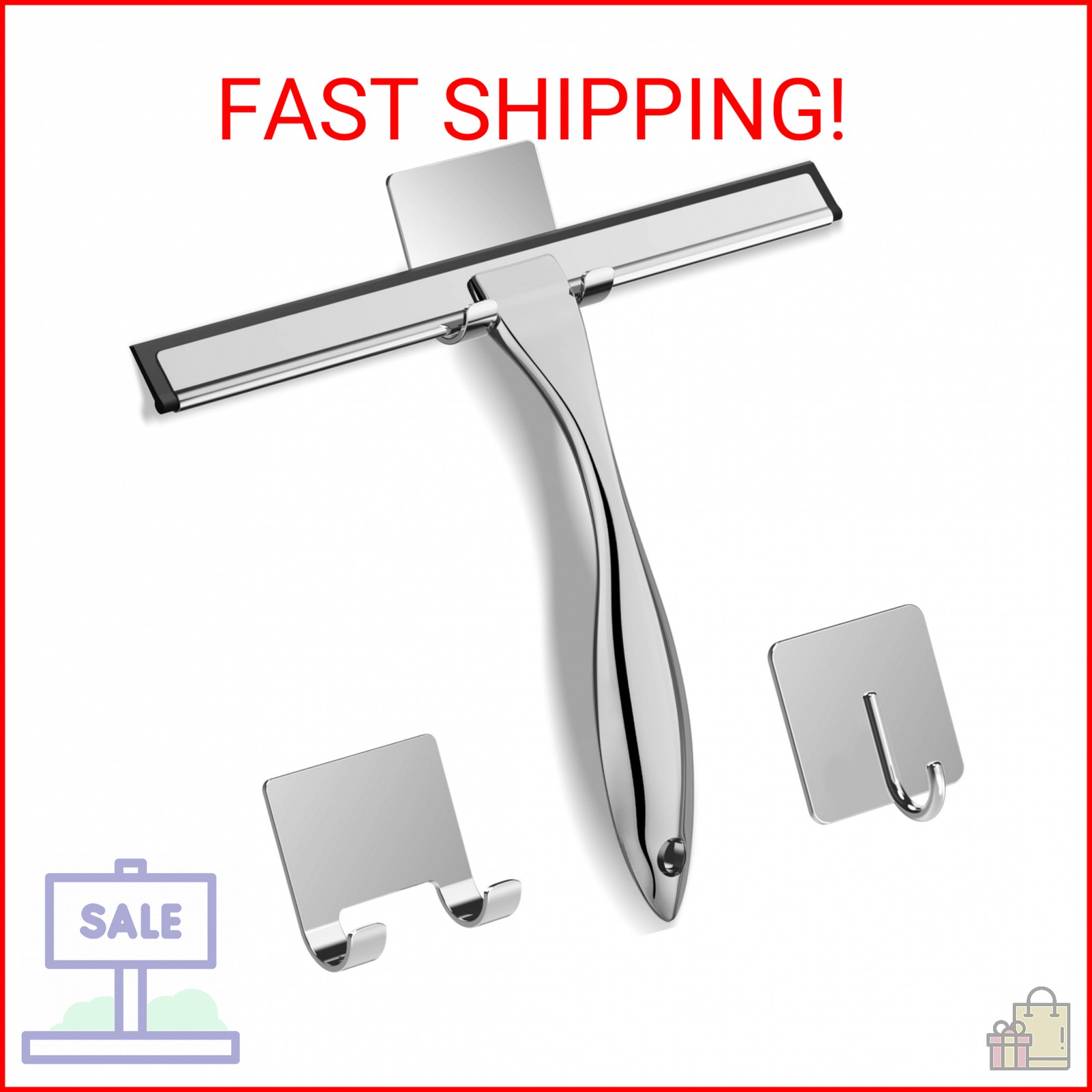 All-Purpose Stainless Steel Shower Squeegee for Shower Glass Door with 2 Adhesiv