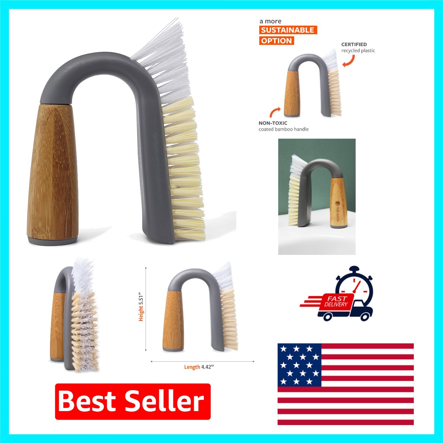 Grunge Buster Grout & Tile Brush – Recycled Materials, Tough & Durable Grey Tool