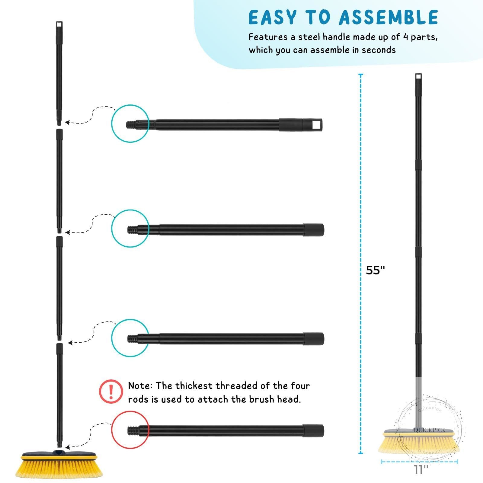 Car Wash Brush with Long Handle, 55” Vehicles Exterior Washing Supplies, Soft
