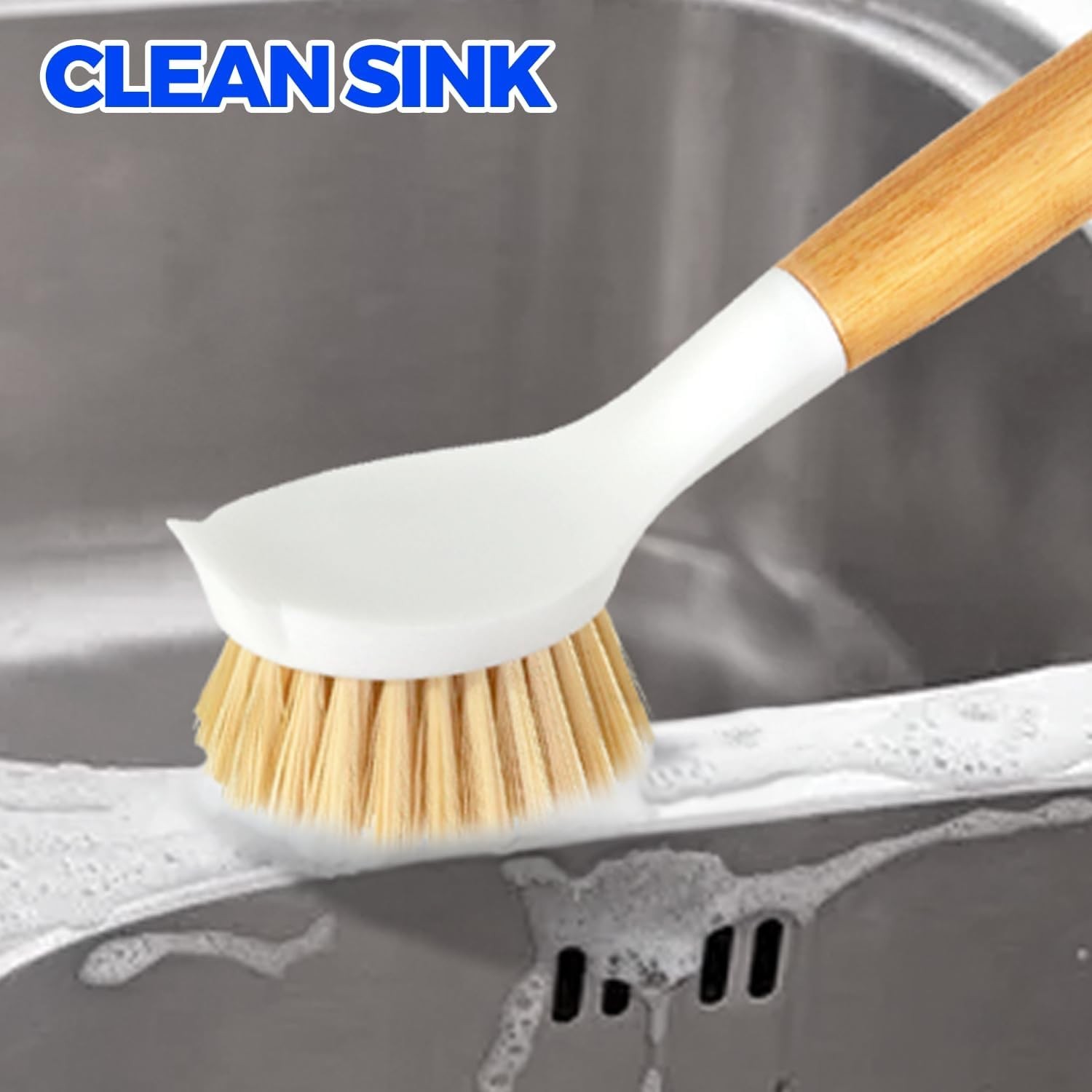 3 Pack Dish Brush Set with Bamboo Handle, Kitchen Brushes for Cleaning Pot, Sink