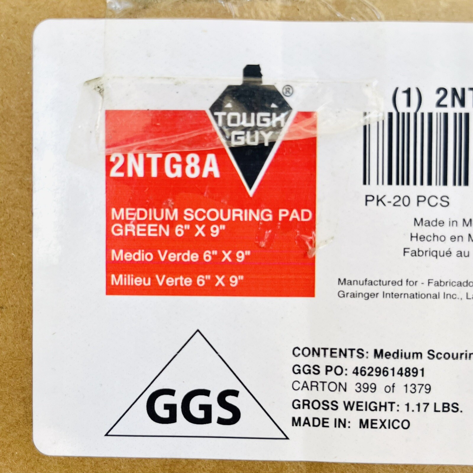 Medium Duty Scouring Pads Green 6″ x 9″ Tough Guy 20 Pads