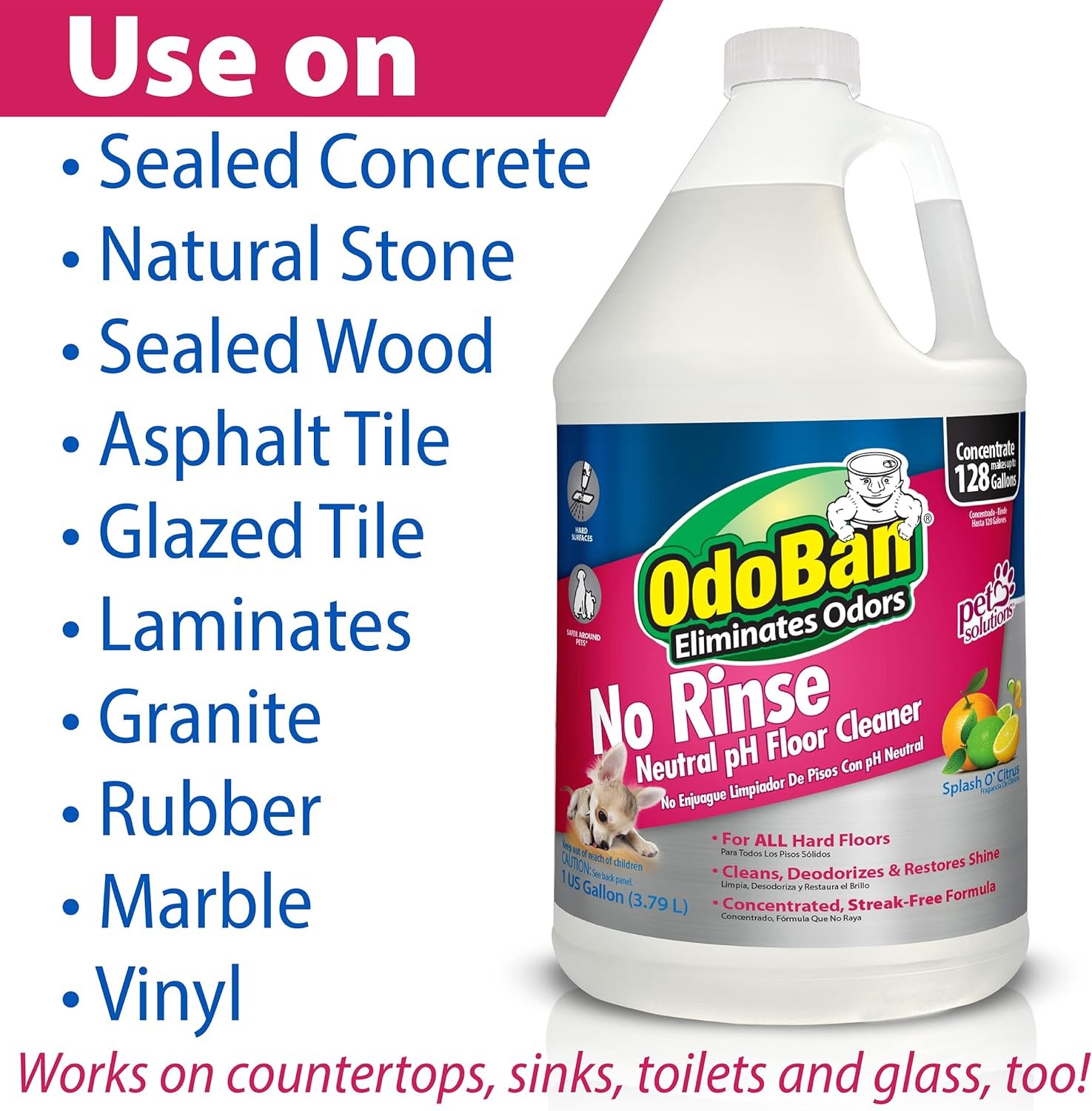 OdoBan Pet Solutions No Rinse Neutral pH Floor Cleaner Concentrate, Made in the