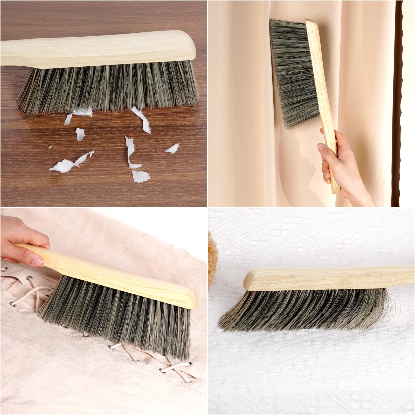 2 Pieces Wooden Handle Bench Brushes Horse Hair Brushes Soft Bristles Dust Brush