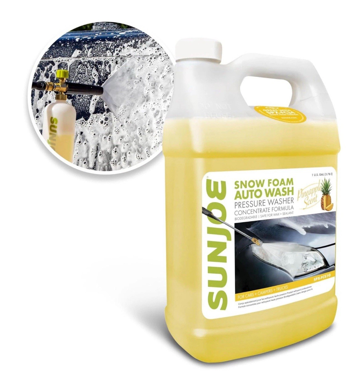 Sun Joe Snow Foam Pineapple Scented Car Wash Soap & Cleaner, 1 Gallon, FCS1G