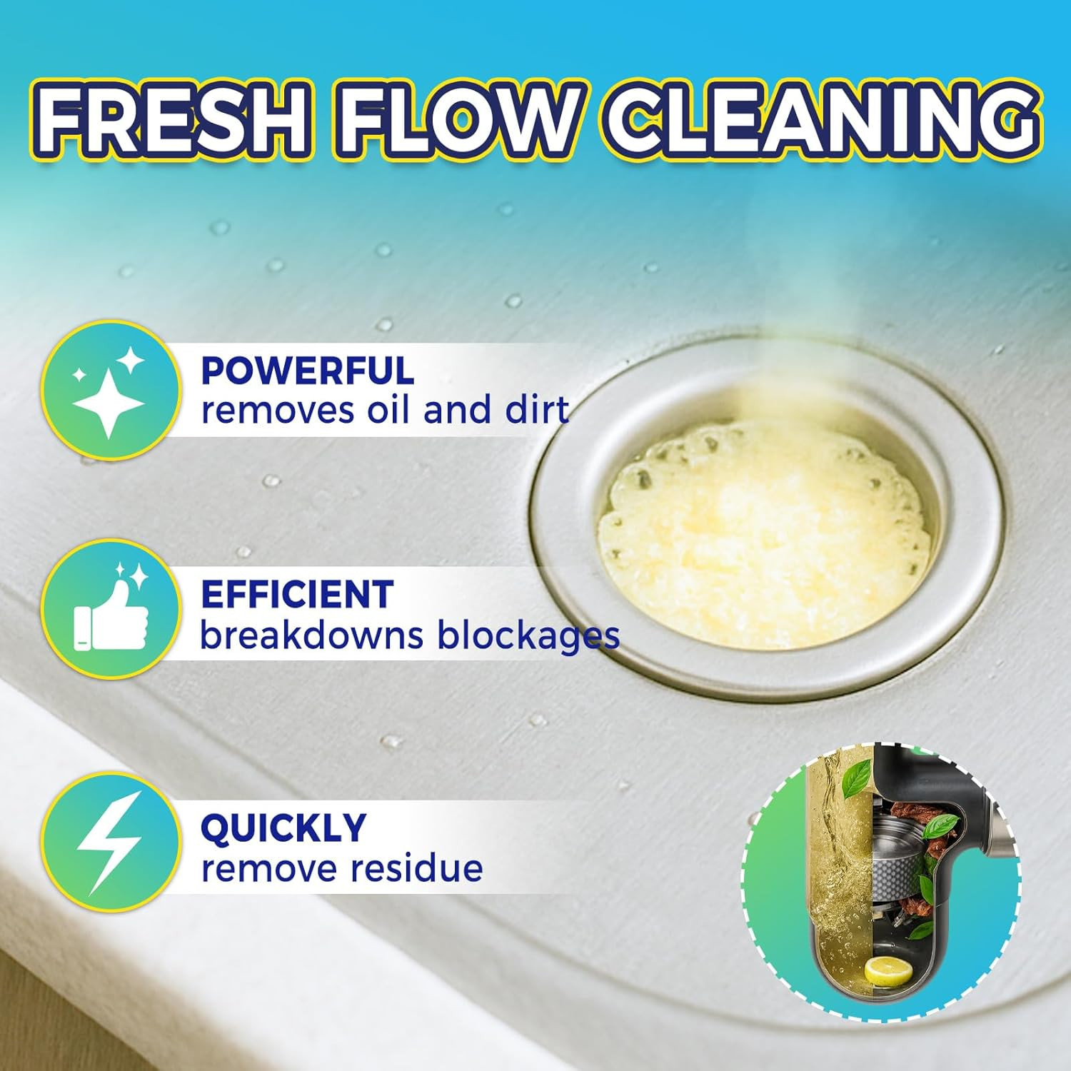 Garbage Disposal Cleaner and Deodorizer 25 Pack, Fresh Citrus Foam Sink Cleaner