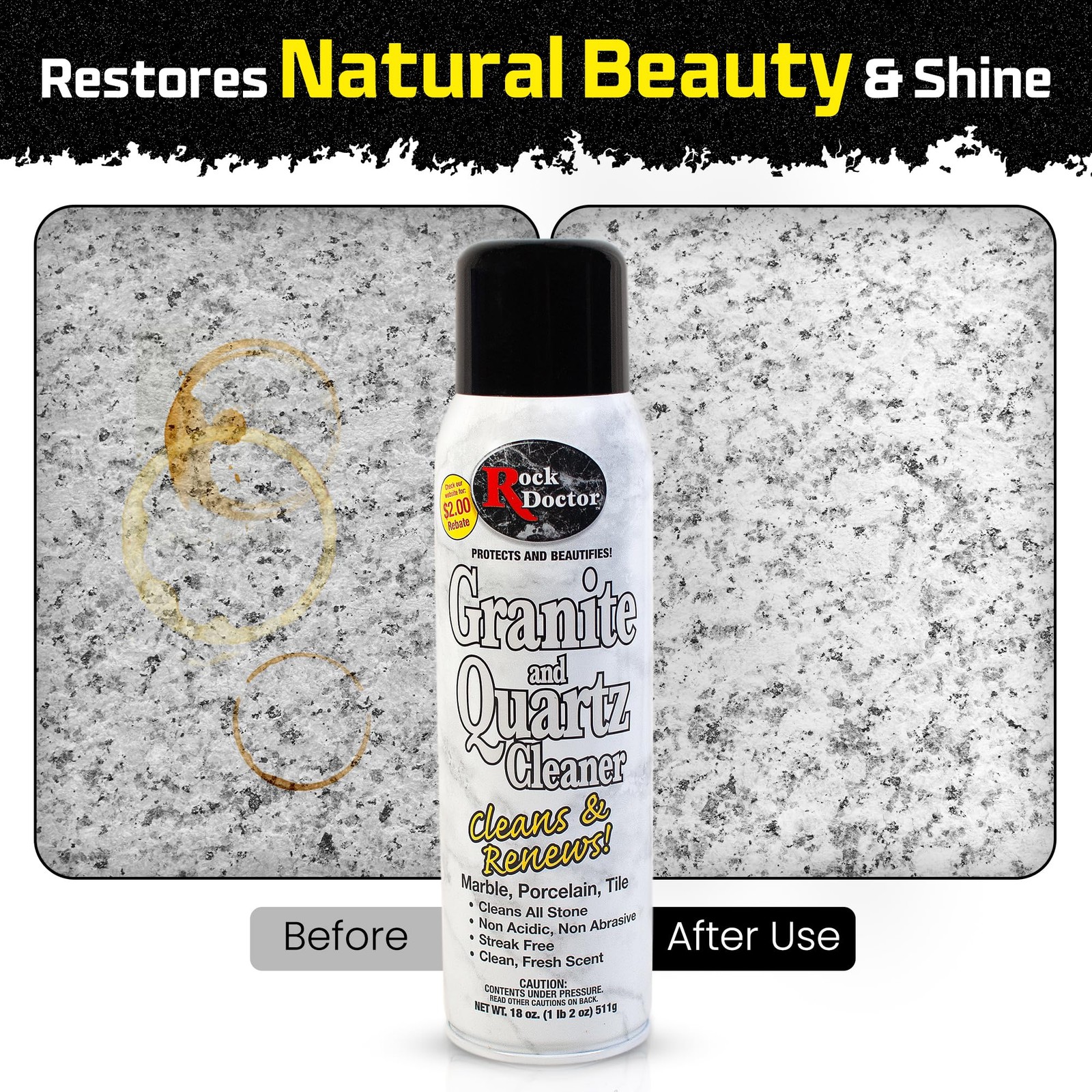 Rock Doctor Granite & Quartz Cleaner Spray 18 oz. Can, Cleans Tile, Marble,
