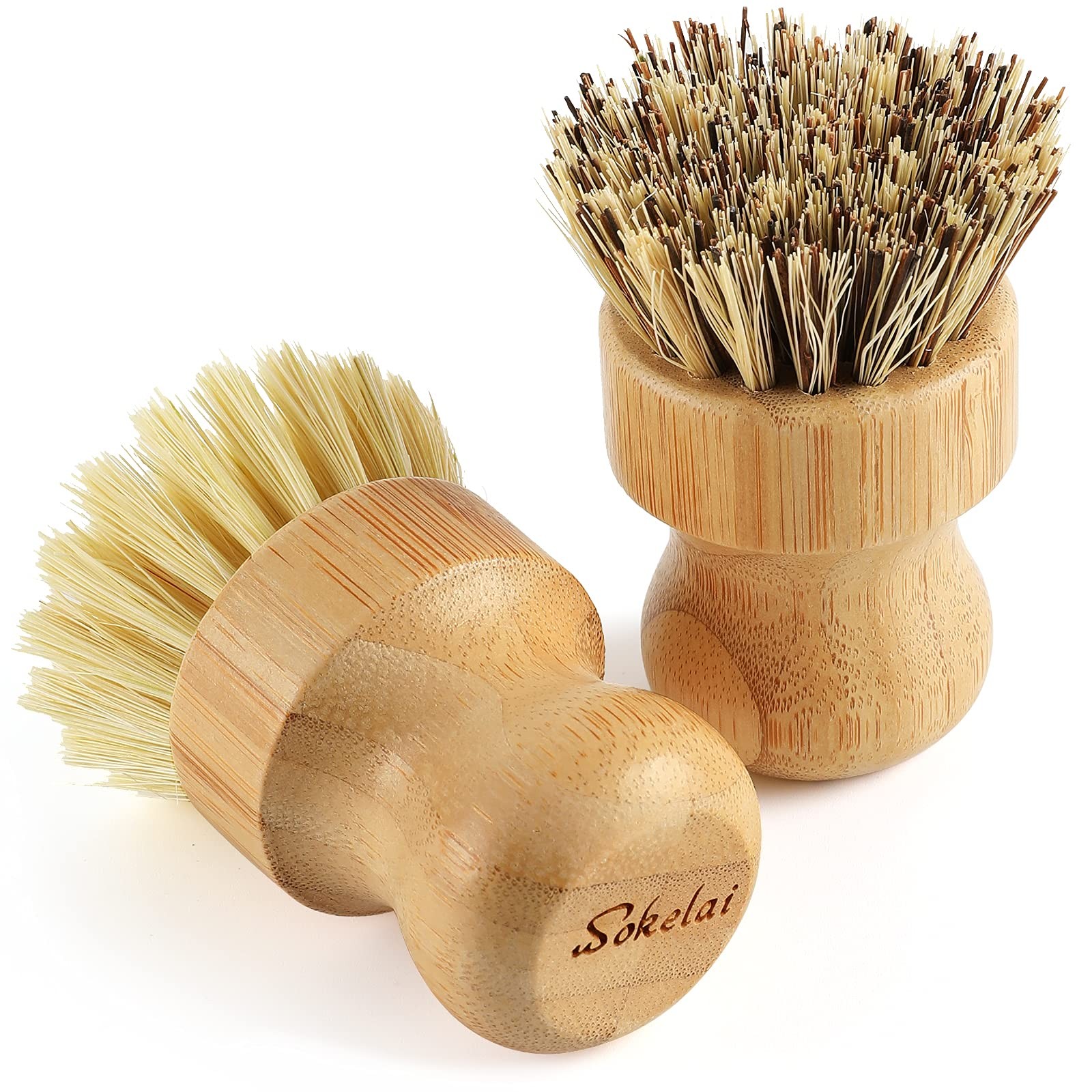 Bamboo Dish Scrub Brushes Set for Kitchen – Wooden Cleaning Scrubbers Brushes E