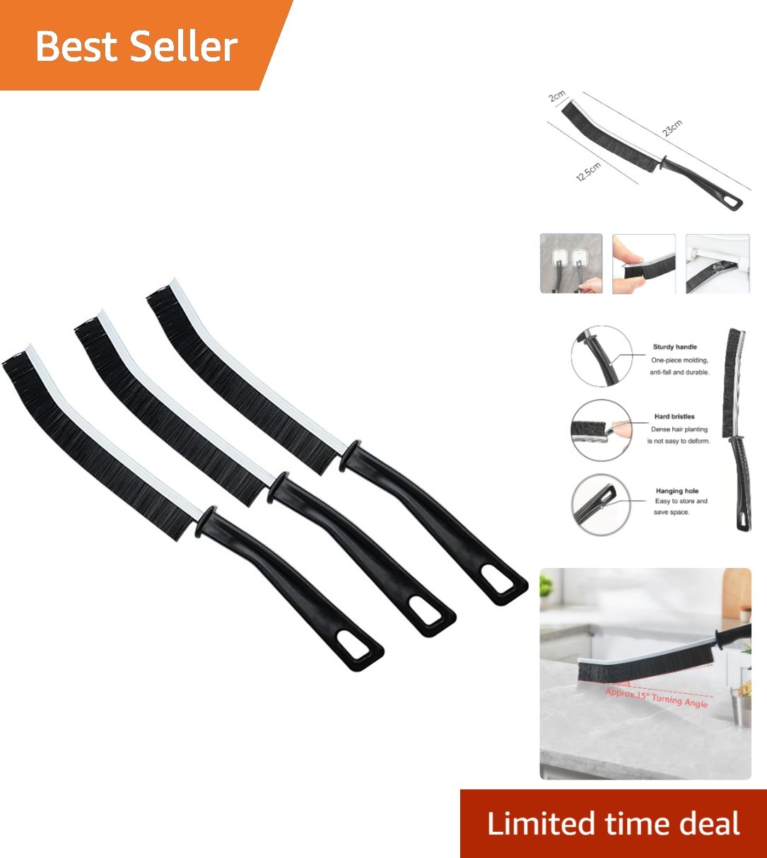 Compact 3-Pack Cleaning Brushes for Easy Dirt Removal in Hard-to- Areas