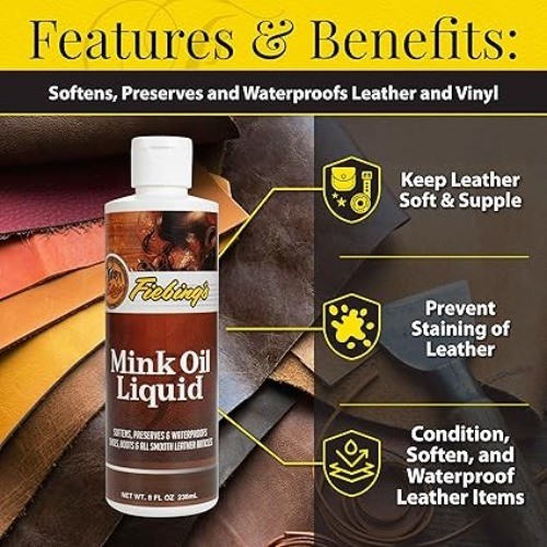 Liquid Mink Oil for Leather Boots (8 fl oz) – Leather Cleaner & Conditioner – Wa