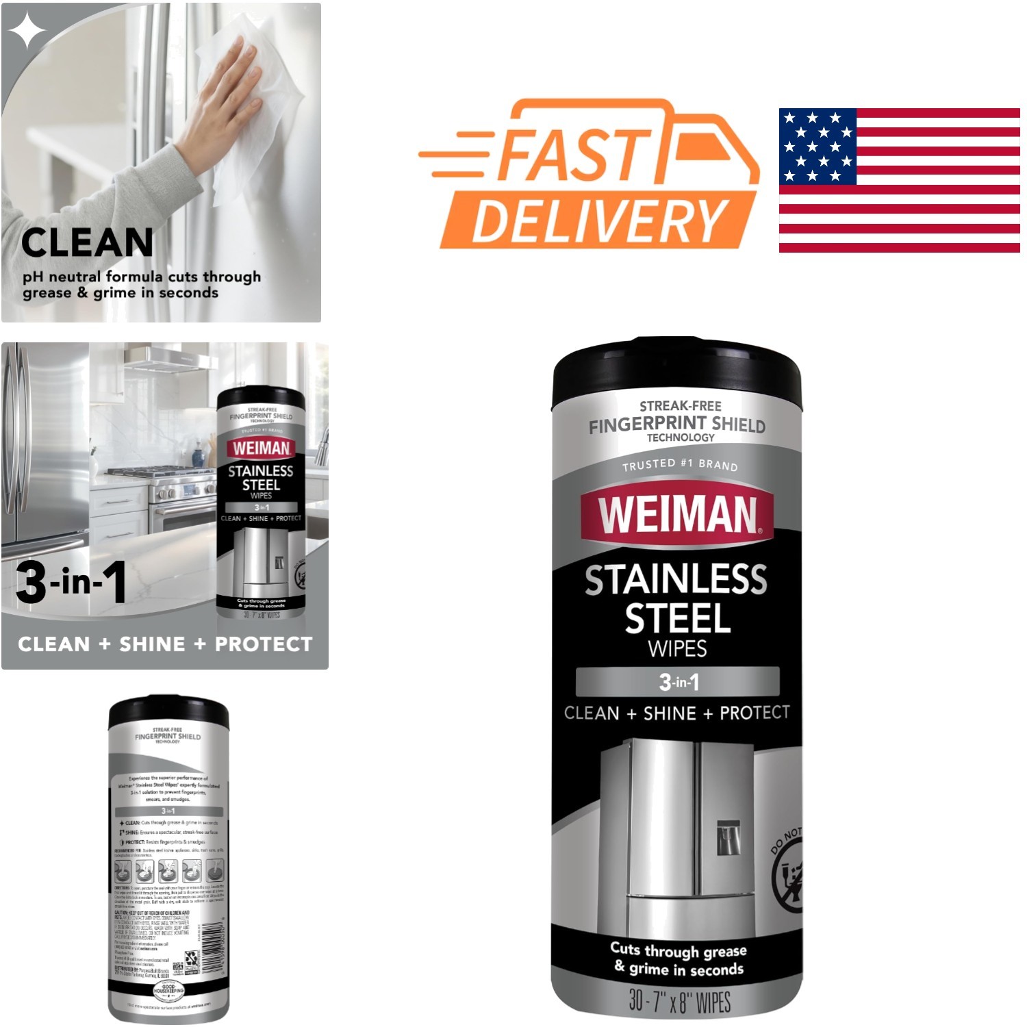Polishing Cleaner Wipes 30 Count Safe for Stainless Steel Appliances and Grills
