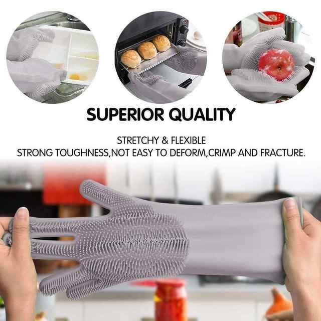 1 Pair Magic Dish Washing Gloves Silicone Scrubbing Glove Cleaning Scrubber Pink